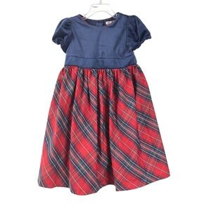 Girls Navy‎ Velvet Plaid Taffeta Dress Sz 6 Cute Preppy Party